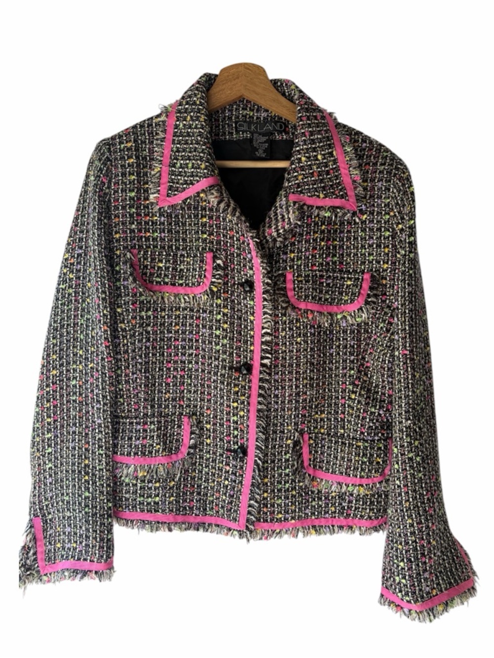 Silkland Women's “Emily Gilmore” Festival- Inspired Pink-Trimmed Tweed Jacket 🪩💅